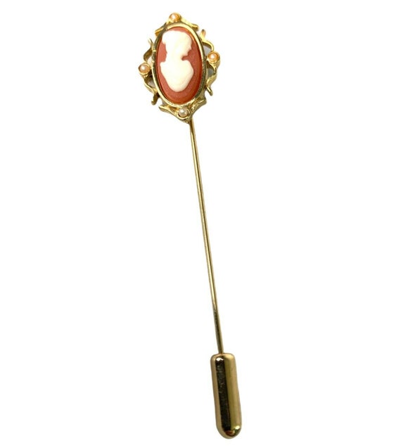 Vintage Avon Cameo Stick Pin Goldtone Metal Womens