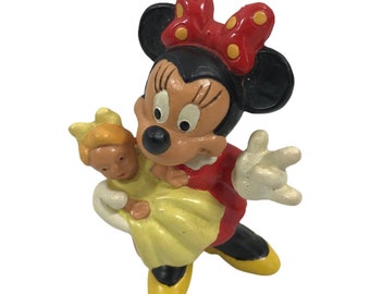 Vintage Disney Minnie Mouse PVC Figure Holding Doll Bullyland Germany Toy