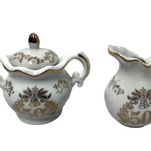 Norcrest Chatillon 50th Anniversary Small Sugar Bowl & Creamer Unmarked