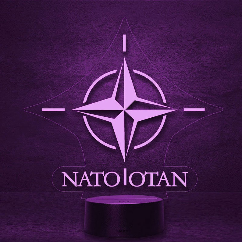 NATO Otan Crest Flag LED Decoration, BW Emblem Logo Badge Lamp, Night Light, Slumber Light Personalized with Name, Gifts image 4