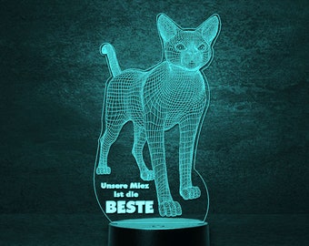 Hauskatze 3D LED Katzen Deko, Katze als Lampe, Nachtlich, Schlummerlicht personalisiert mit Namen, Geschenke für Katzenbesitzer