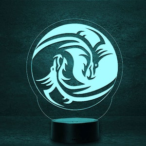 Yin Yang Dragons, rising sun, Yin-Yang symbol, China, LED light Customizable bedside lamp, esotericism, symbol, religion