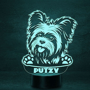 Decoração LED para cachorro Yorkshire Terrier, cachorro como lâmpada, luz noturna, luz soneca personalizada com nome, presentes para donos de cães