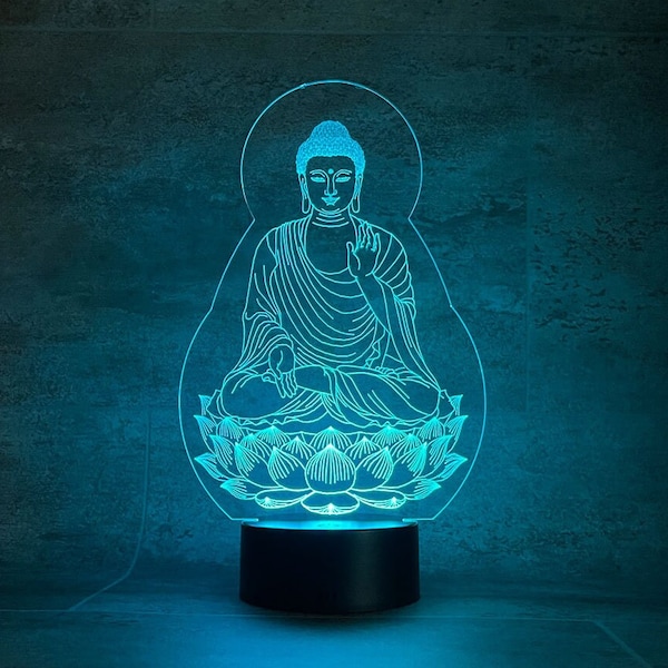 Buddah, die Erleuchtung.LED Nachtlicht Lampe, 16 Farben und Fernbedienung.