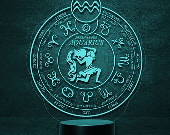 Verseau Verseau comme signe du zodiaque Horoscope astrologique, lumière LED Lampe de chevet personnalisable Signe du zodiaque Ésotérisme