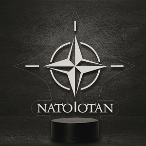 NATO Otan Crest Flag LED Decoration, BW Emblem Logo Badge Lamp, Night Light, Slumber Light Personalized with Name, Gifts image 5