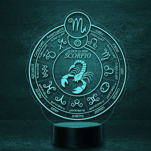 Scorpion Scorpio as zodiac sign Astrology Horoscope, LED Light Customizable bedside lamp Zodiac Zodiac zodiac sign Esotericism