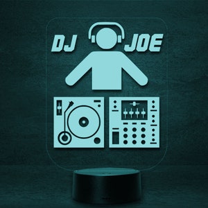 DJ hoofdtelefoon draaitafel LED decoratie, disc jokey lamp, nachtlampje, nachtlampje gepersonaliseerd met naam, geschenken voor muziek, disco