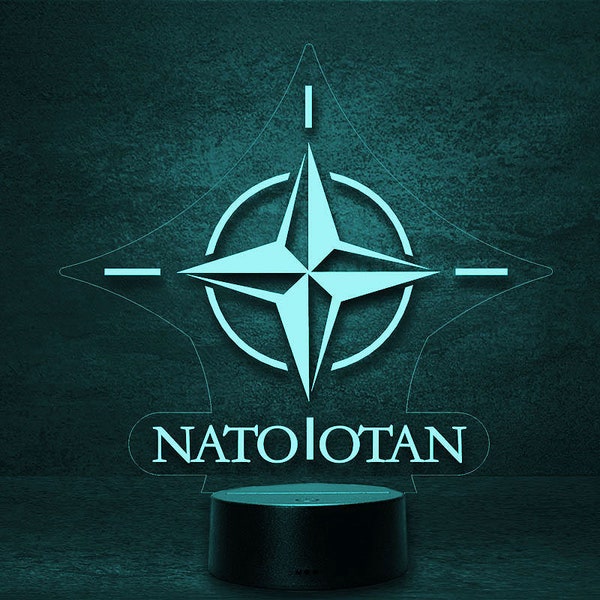 NATO -  Otan Wappen Flagge LED Deko, BW Emblem Logo Abzeichen Lampe, Nachtlicht, Schlummerlicht personalisiert mit Namen, Abgabgsgeschenke