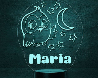 Owl Moony LED decoration, children's gift lamp, night, slumber light personalized with name, gifts for parents, children and babies