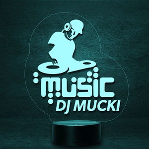 DJ Muziek Hoofdtelefoon Draaitafel LED Decoratie, Disc Jokey Lamp, Nachtlampje, Nachtlampje Gepersonaliseerd met Naam, Geschenken voor Muziek, Disco