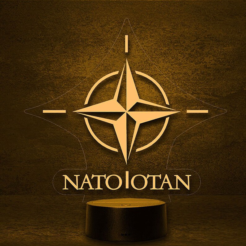 NATO Otan Crest Flag LED Decoration, BW Emblem Logo Badge Lamp, Night Light, Slumber Light Personalized with Name, Gifts image 7