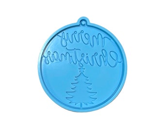 Merry Christmas with Tree Ornament Silicone Mold (blue)