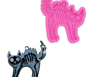 Frightened Cat Skeleton Silicone Keychain Mold