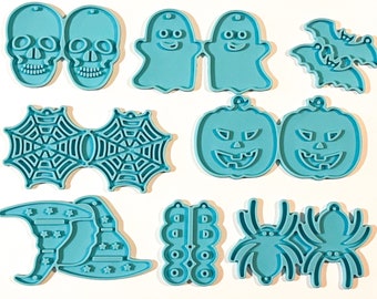 Set of 8 Halloween Pendant or Large Earring Silicone Molds (blue)