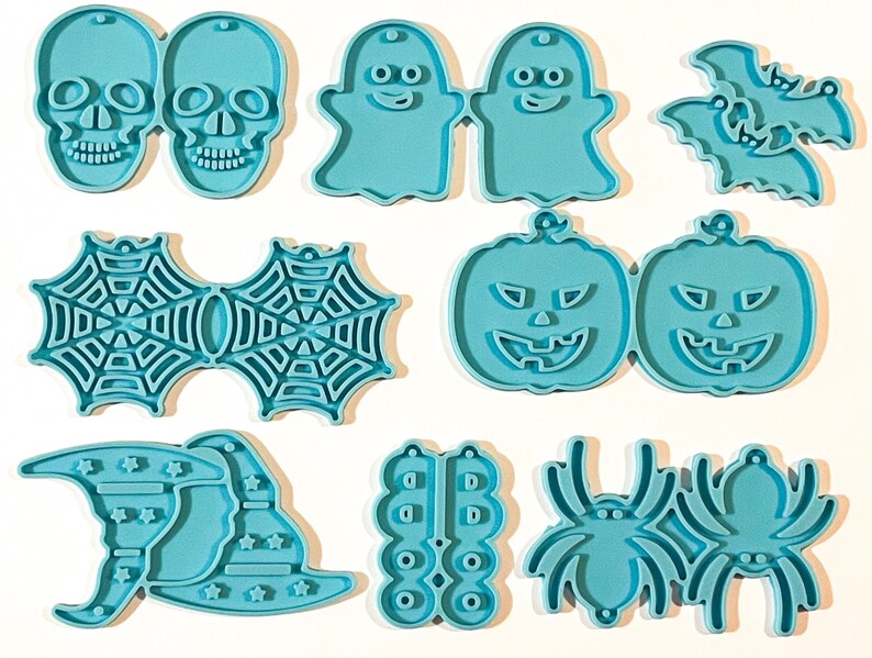 Set of 8 Halloween Pendant or Large Earring Silicone Molds blue image 1