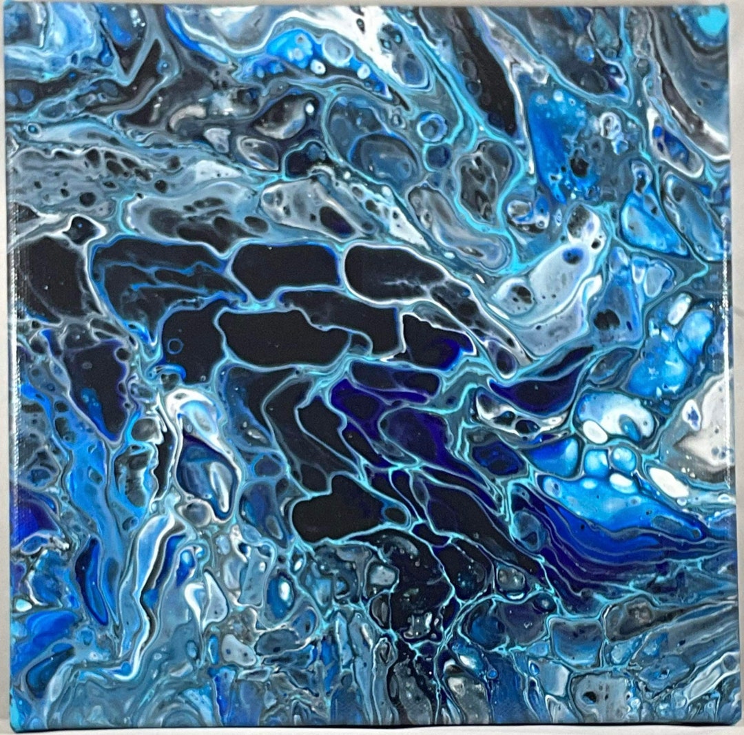 10x10 Blue Black and Gray Acrylic Paint Pour Etsy