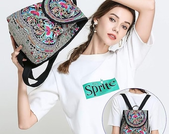 Goodhan Vintage Embroidered Women Backpack Ethnic Travel Handbag Shoulder Bag