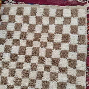 Checkered Beige Rug, Tribal Area Rug, Woven Rug, Pale Brown Rug, Custom Moroccan Rug, Living Room Decor, Wool Rug, Beige Checkered Rug image 7