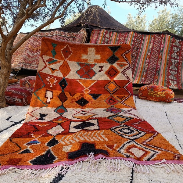 Alfombra marroquí VIBRANTE Y COLORIDA - Fabulosa alfombra Boujad personalizable - Alfombra marroquí colorida con encanto tradicional