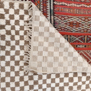 Checkered Beige Rug, Tribal Area Rug, Woven Rug, Pale Brown Rug, Custom Moroccan Rug, Living Room Decor, Wool Rug, Beige Checkered Rug image 8