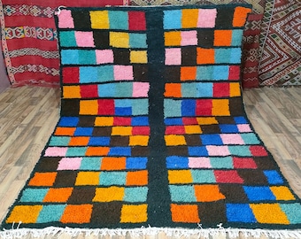 checker rug 5x8 - Berber rug - morocco rug runner - colorful rug - morrocan rug - morocco rug - checkerboard rug - electric blue rug