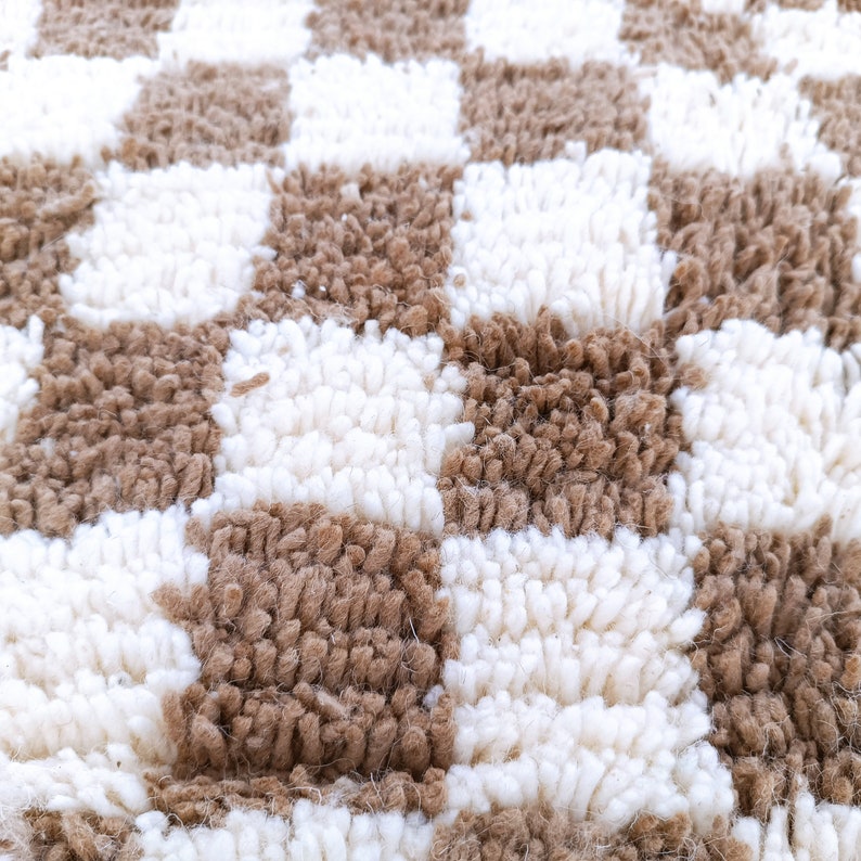 Checkered Beige Rug, Tribal Area Rug, Woven Rug, Pale Brown Rug, Custom Moroccan Rug, Living Room Decor, Wool Rug, Beige Checkered Rug image 6