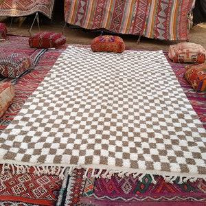 Checkered Beige Rug, Tribal Area Rug, Woven Rug, Pale Brown Rug, Custom Moroccan Rug, Living Room Decor, Wool Rug, Beige Checkered Rug image 2