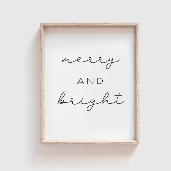 Merry and Bright Printable Wall Art Merry Christmas Minimalist Wall Decor Christmas Decor Christmas Wall Art Prints Merry Christmas Print