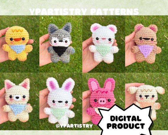 SKZ Crochet Animals Plushie PATTERN | DIGITAL | Wolf, Bunny, Pig