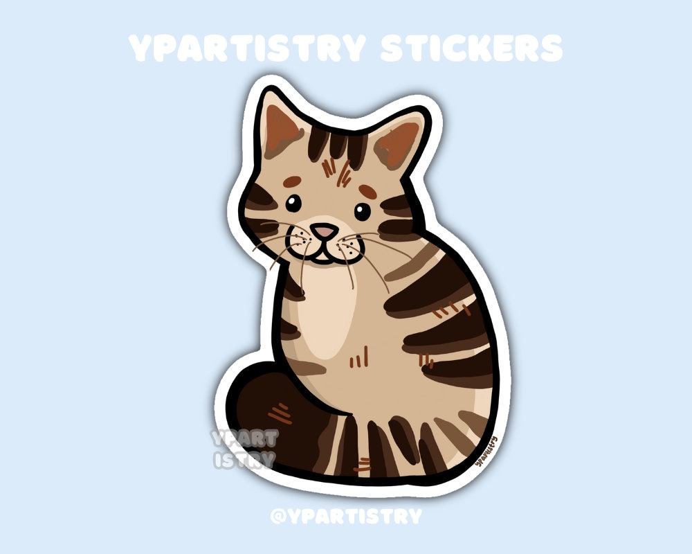 Brown Tabby Cat Sticker | Die Cut Vinyl, Water Resistant Sticker, Water Bottle, Laptop, Journal, Phone Case | Cat Owner Gift | YPArtistry