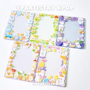 May include: Five clear rectangular photo frames decorated with colorful cartoon stickers. The frames are outlined with various themed stickers, including food, animals, and vehicles. The text "YPARTISTRY KPOP" and "@YPARTISTRY" are visible.