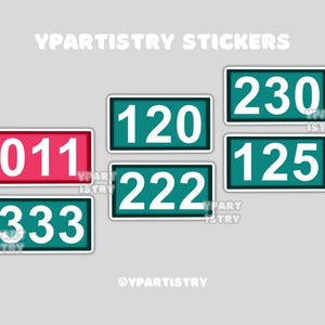 May include: A collection of rectangular stickers with white numbers on a colored background. The stickers feature numbers like 011, 120, 230, 125, 222, and 333. The text "YPARTISTRY STICKERS" and "@YPARTISTRY" are also present.