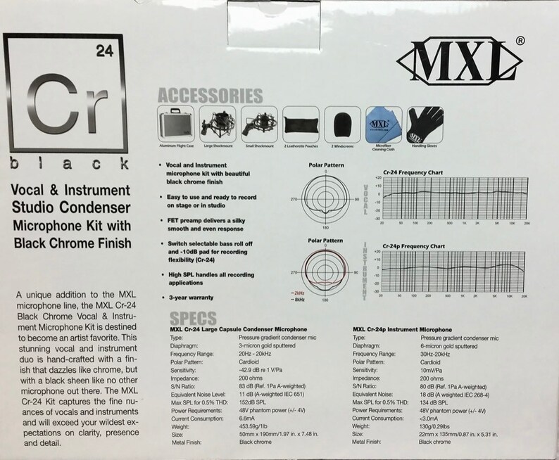 MXL CR 24 2 large and small capsule mic kit Black Chrome image 3