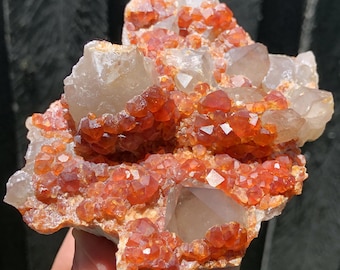 9.4cm Orange Spessartine Garnet with Smoky Quartz Crystals from Tongbei, China