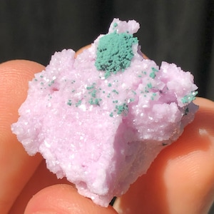 3.0cm Malachite on Pink Cobaltoan Dolomite Crystal from Tsumeb Mine, Namibia