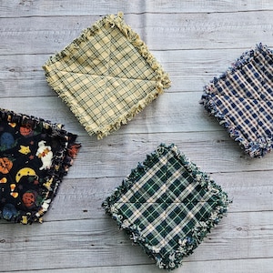 Rag Rug Coasters ~ Farmhouse Primitive Fabric Coasters Set of 4 ~ Homespun County