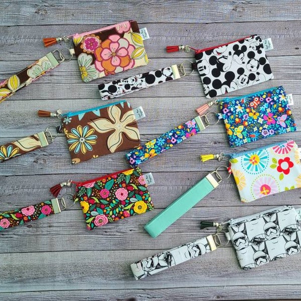 Keyfob Keychain ~ Zippered Coin Pouch ~ Buy together or Separate Your Choice ~ Cotton Fabric ~ Coin Purse Handmade Coin/Card Purse Wallet