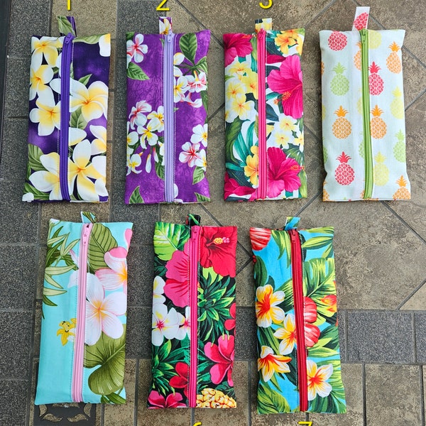 Wet Ones Zipper Pouch - Cotton Fabric Wet Wipe Case - Antibacterial Hand Wipe Pouch - Zippered Pouch ~ Hawaiian Flowers ~ Floral ~ Cotton