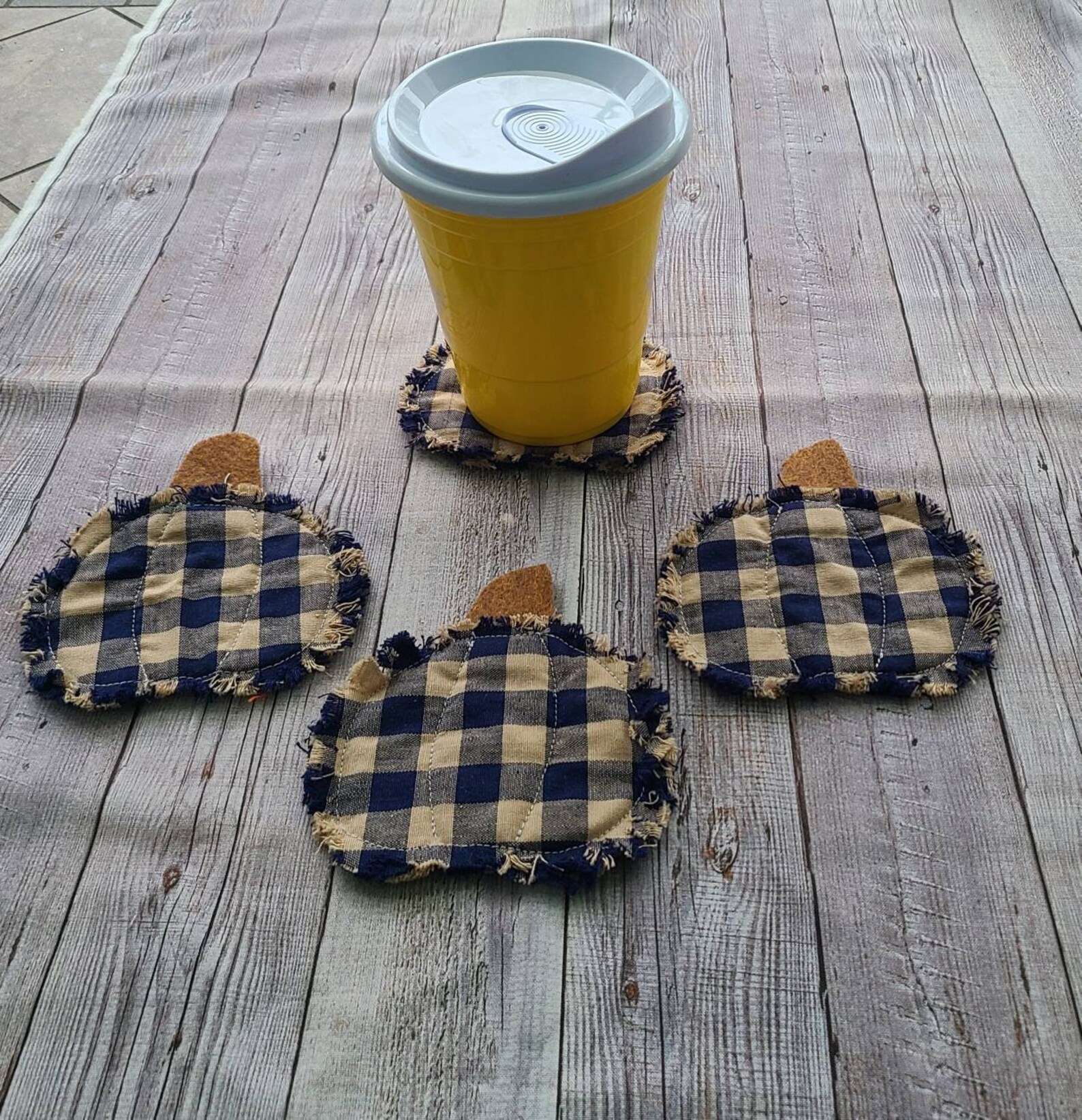 Fall Rag Mug Rug Coasters Set of 4 Quilted Cotton Coasters Autumn