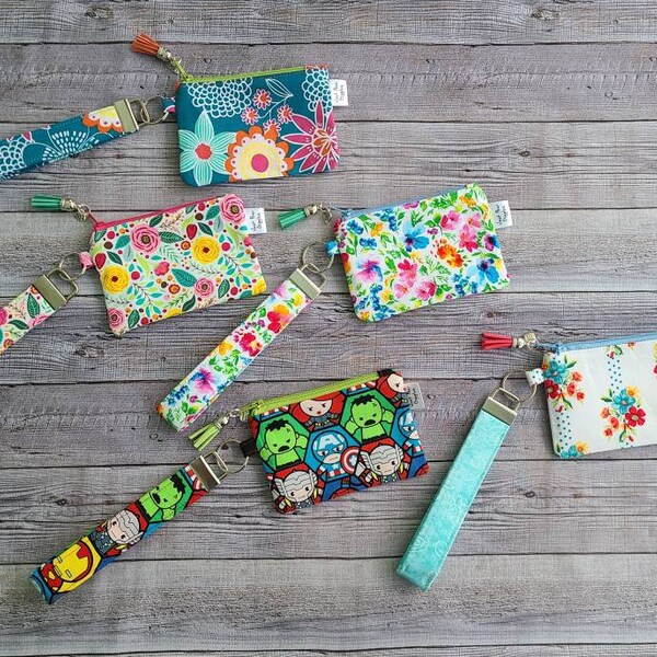 Keyfob Keychain ~ Zippered Coin Pouch ~ Buy together or Separate Your Choice ~ Cotton Fabric ~ Coin Purse Handmade Coin/Card Purse Wallet