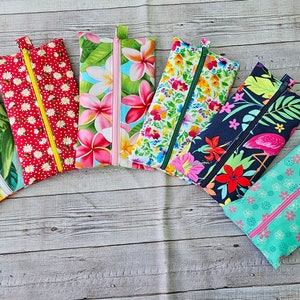 Wet Ones Zipper Pouch - Cotton Fabric Wet Wipe Case - Antibacterial Hand Wipe Pouch - Zippered Pouch ~ Hawaiian Flowers ~ Floral ~ Cotton