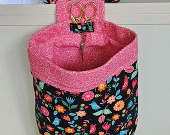 Thread Catcher with Pin Cushion ~ Thread Disposal bin and Pincushion With 3 Bird Pins ~ Tab for Snips ~ Perfect Gift For Sewers or Crafters