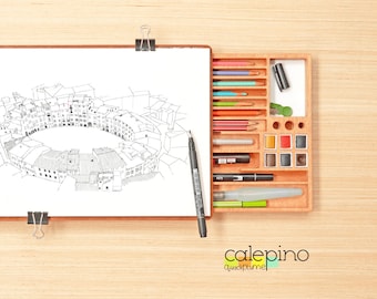 Watercolor Sketching Kit: Wood Portable Color Palette - Calepino A4