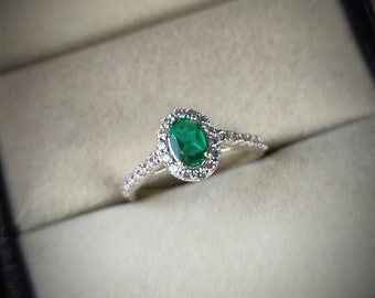 エメラルドの宝石リング、925スターリングシルバーリング、エメラルド