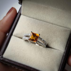 Mandarin garnet ring/ emerald cut orange garnet ring/ 925 sterling silver ring/ january birthstone ring/ promise ring/ birthday gift for her