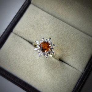 Mandarin garnet ring/ snowflakes orange garnet ring / 925 sterling silver ring/ january birthstone ring/ promise ring/ gift for her