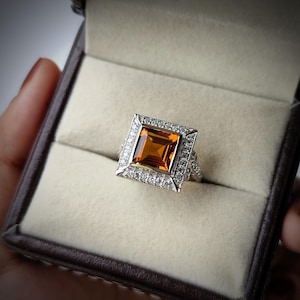Mandarin garnet ring/ emerald cut orange garnet ring/ 925 sterling silver ring/ january birthstone ring/ promise ring/ birthday gift for her