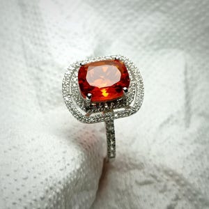 Mandarin garnet ring/ cushion cut orange garnet ring/ 925 sterling silver ring/ january birthstone ring/ promise ring/ birthday gift for her
