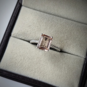 Morganite Ring, 925 Sterling Silver Ring, morganite jewelry, june birthstone Promise Ring, Emerald Cut Anniversary Birthday Gift For Her